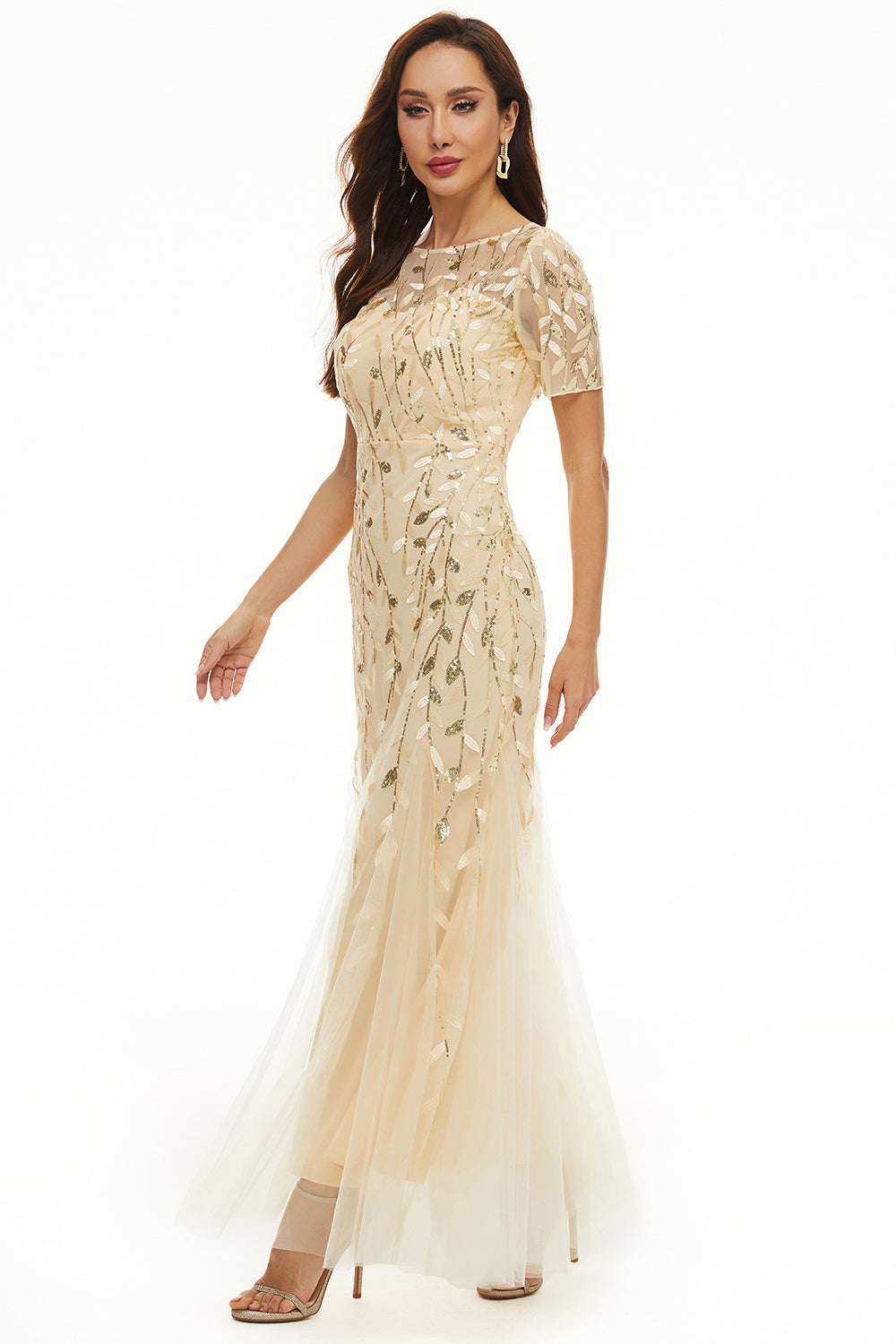 Szara Syrenka Cekinowa Sukienki Na Wesele Dla Mamy z Krótki Rękaw