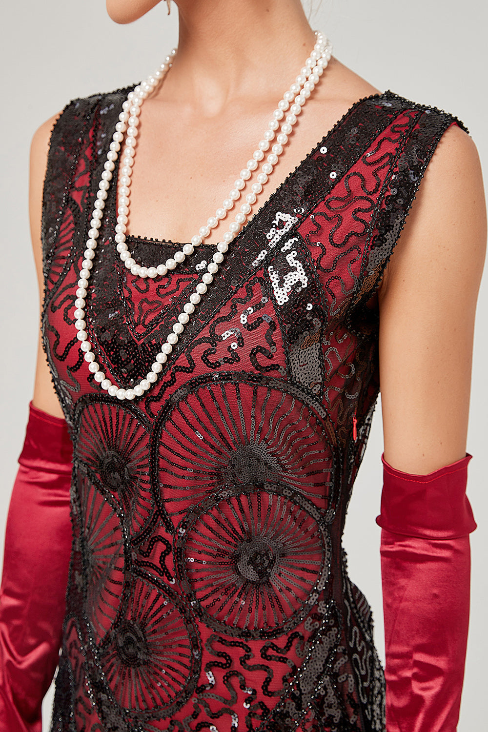 Ciemnozielona sukienka Flapper z 1920 roku z frędzlami