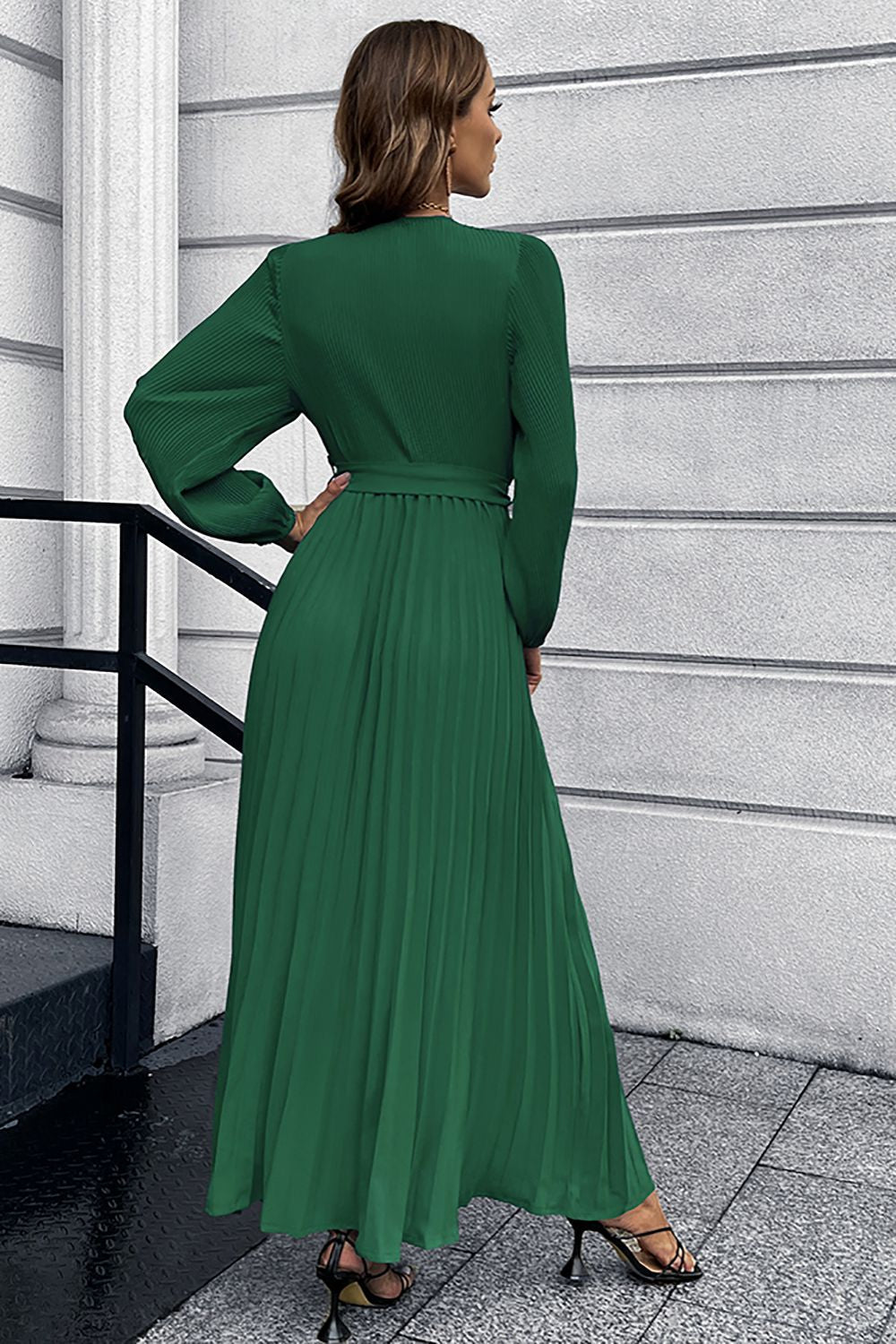 Długie rękawy Marszczenia Casual Dress z paskiem