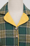 V Neck Green Grid Vintage Sukienka z rękawami 3/4