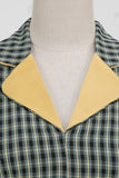 A Line V Neck Green Grid 1950s Sukienka z rękawami 3/4