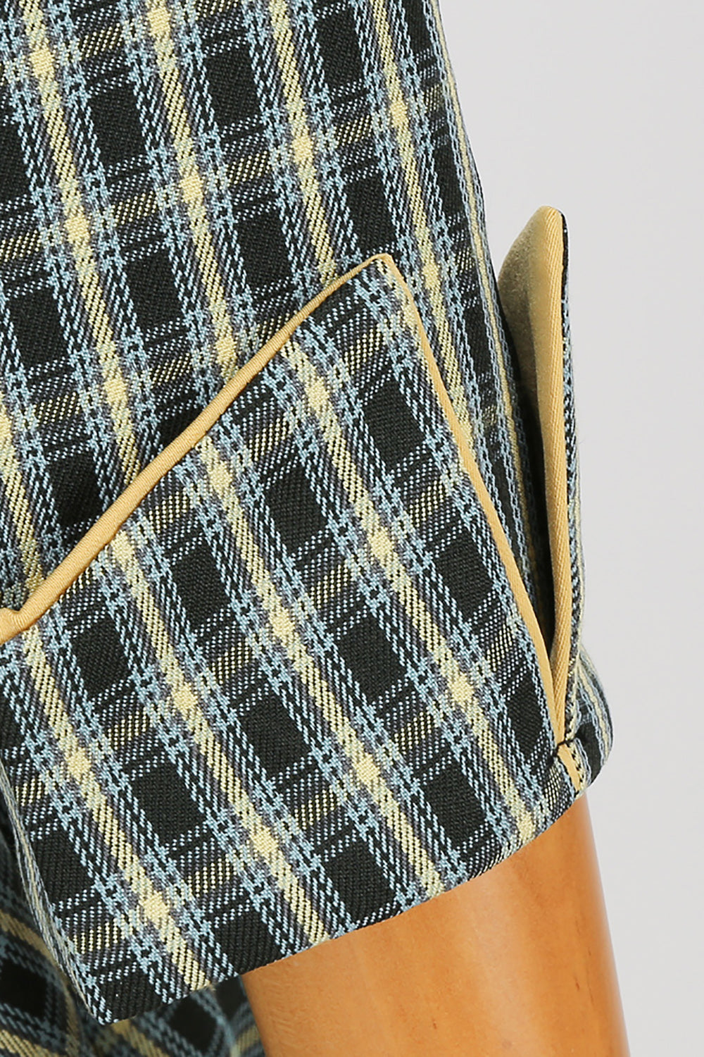 A Line V Neck Green Grid 1950s Sukienka z rękawami 3/4