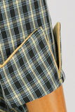 A Line V Neck Green Grid 1950s Sukienka z rękawami 3/4
