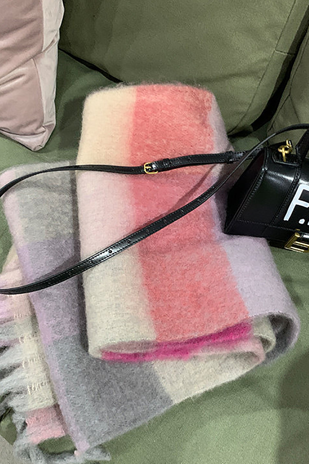 Żółty szalik w kratę Coffee Faux Cashmere Plaid