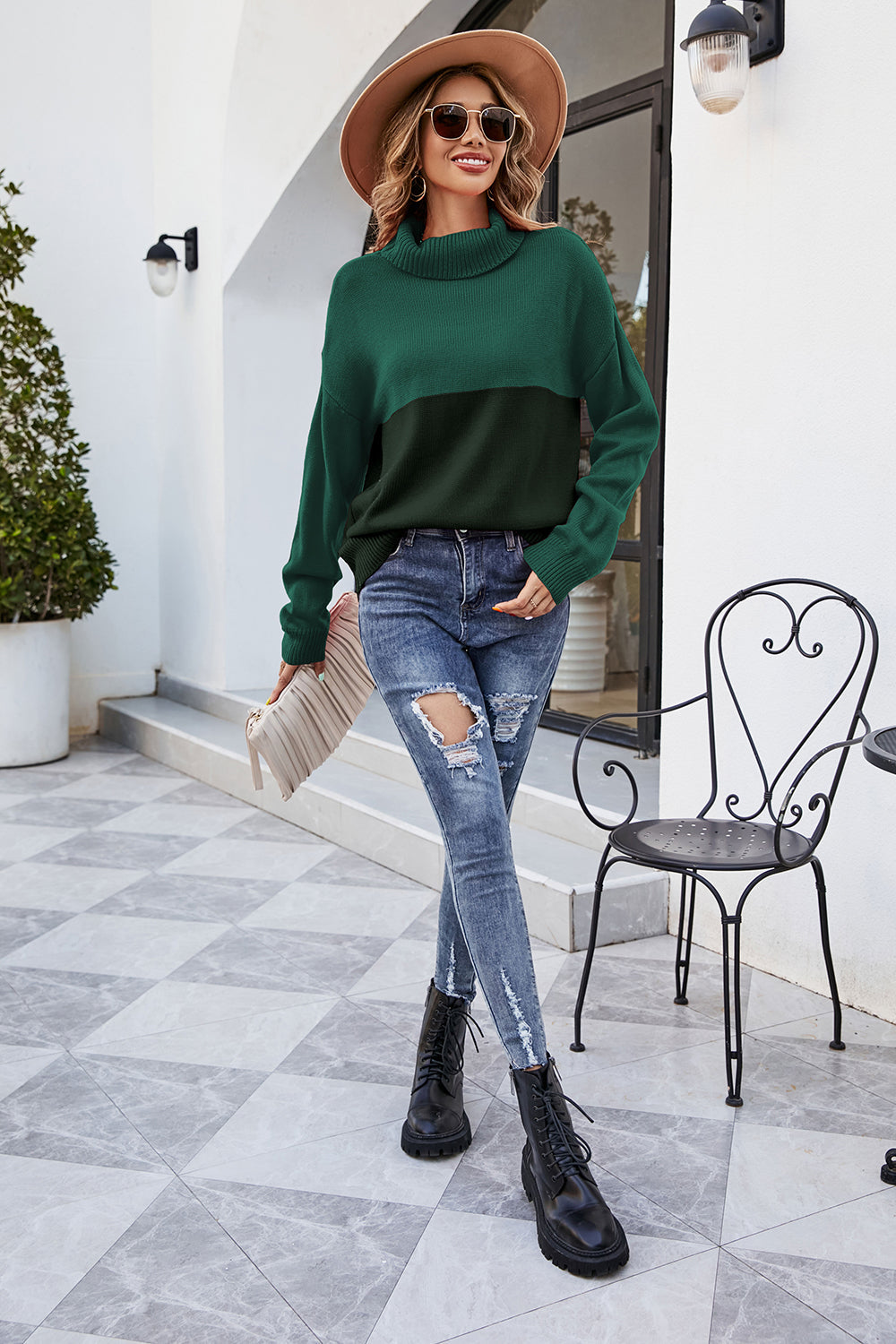 Damski sweter z golfem luźny sweter