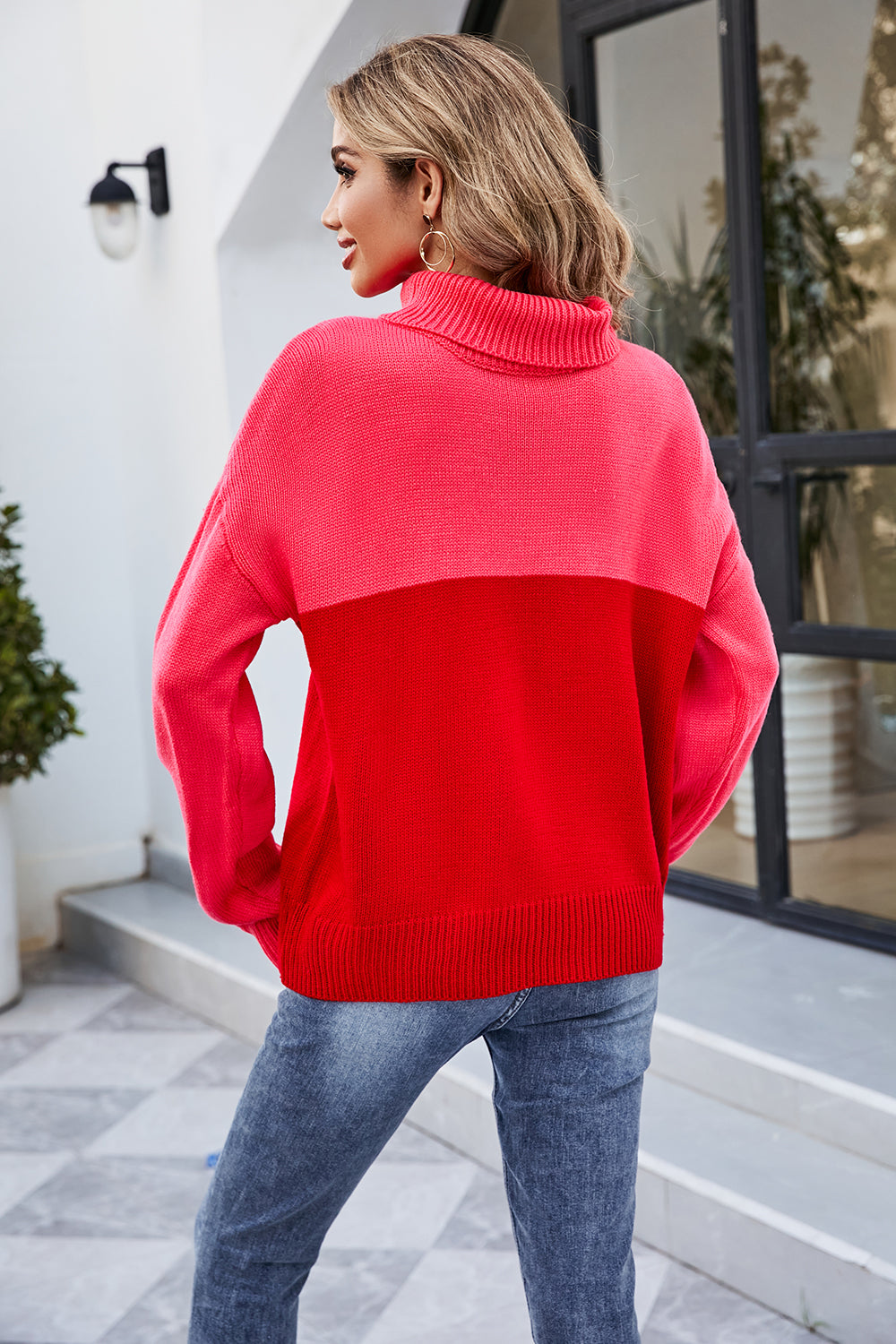 Damski sweter z golfem luźny sweter
