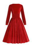 Red Velvet Midi A-line Vintage Sukienka