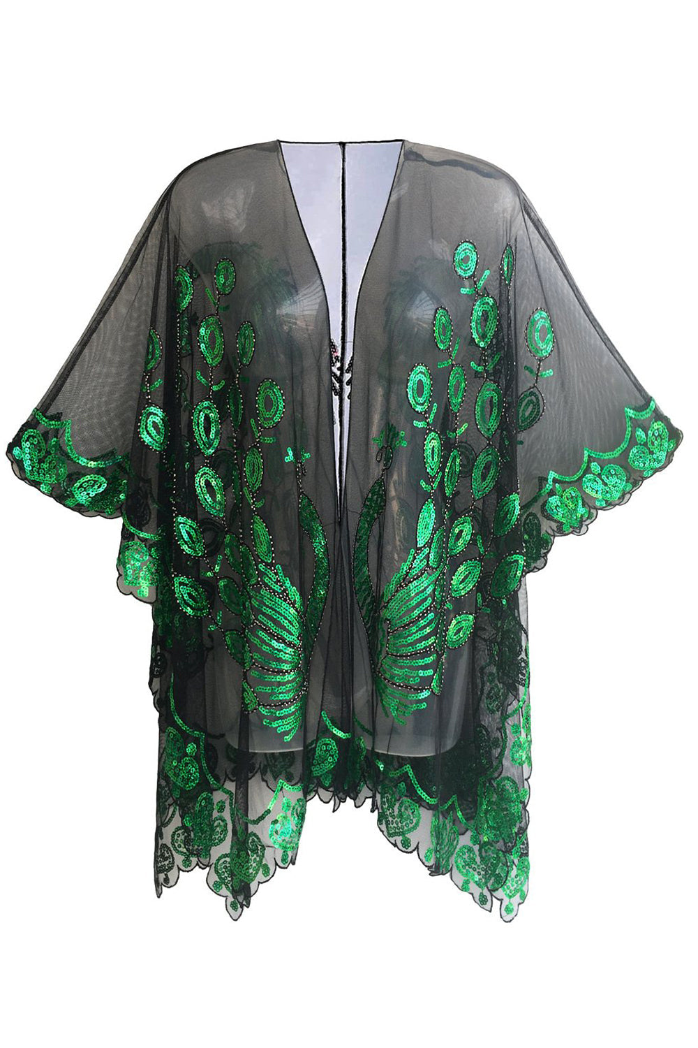 Czarny Cekinowy Peacock 1920s Peleryna