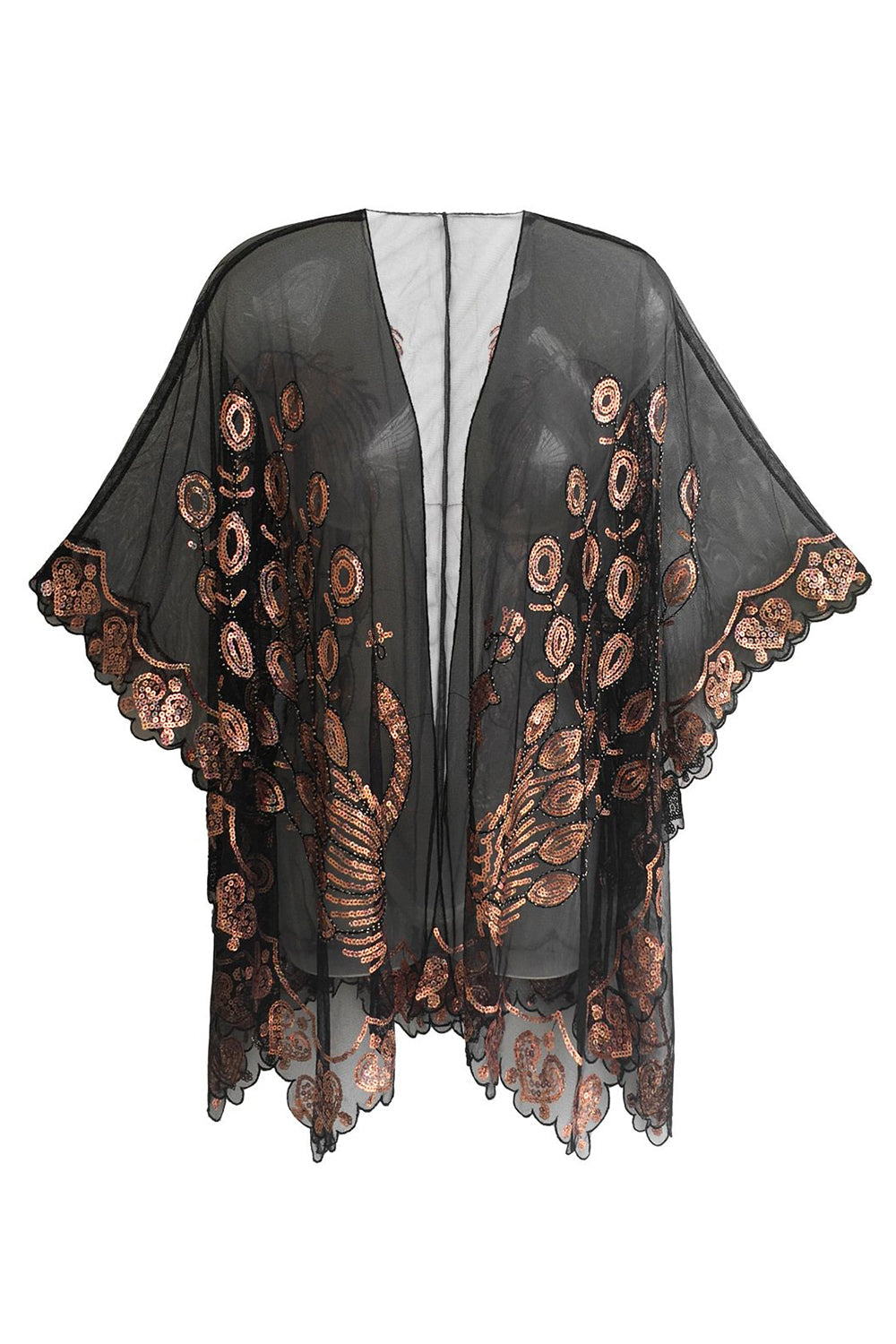 Czarny Cekinowy Peacock 1920s Peleryna