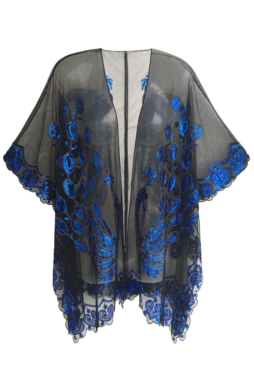 Czarny Cekinowy Peacock 1920s Peleryna