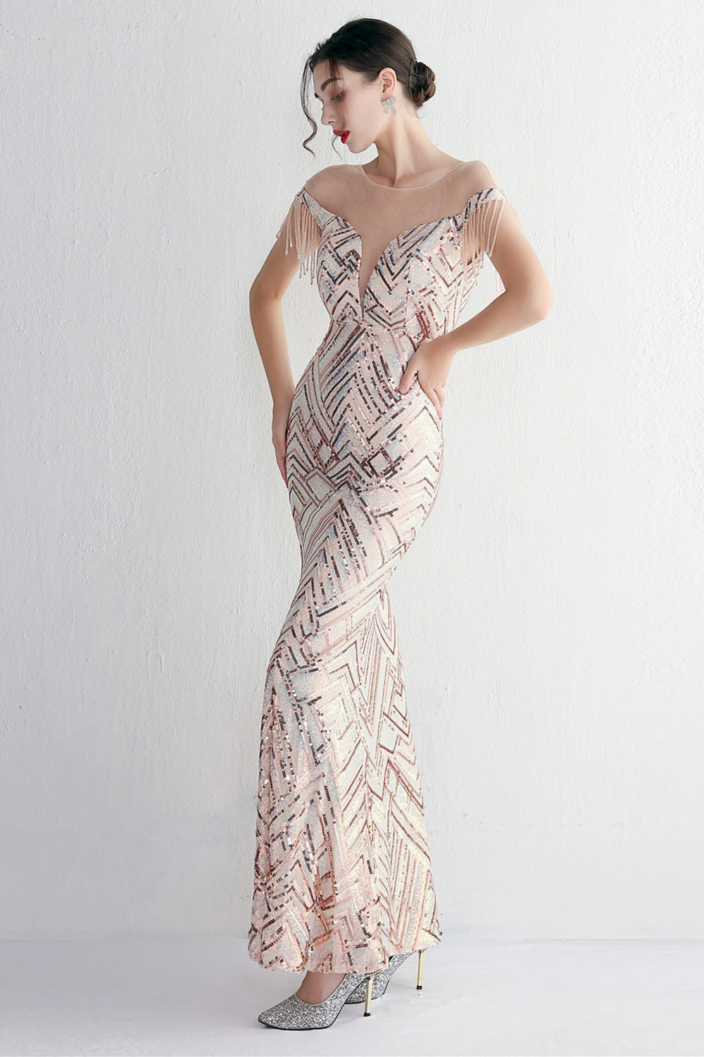 Długa Złota Syrenka Cekinowa Sukienki Wieczorowe
