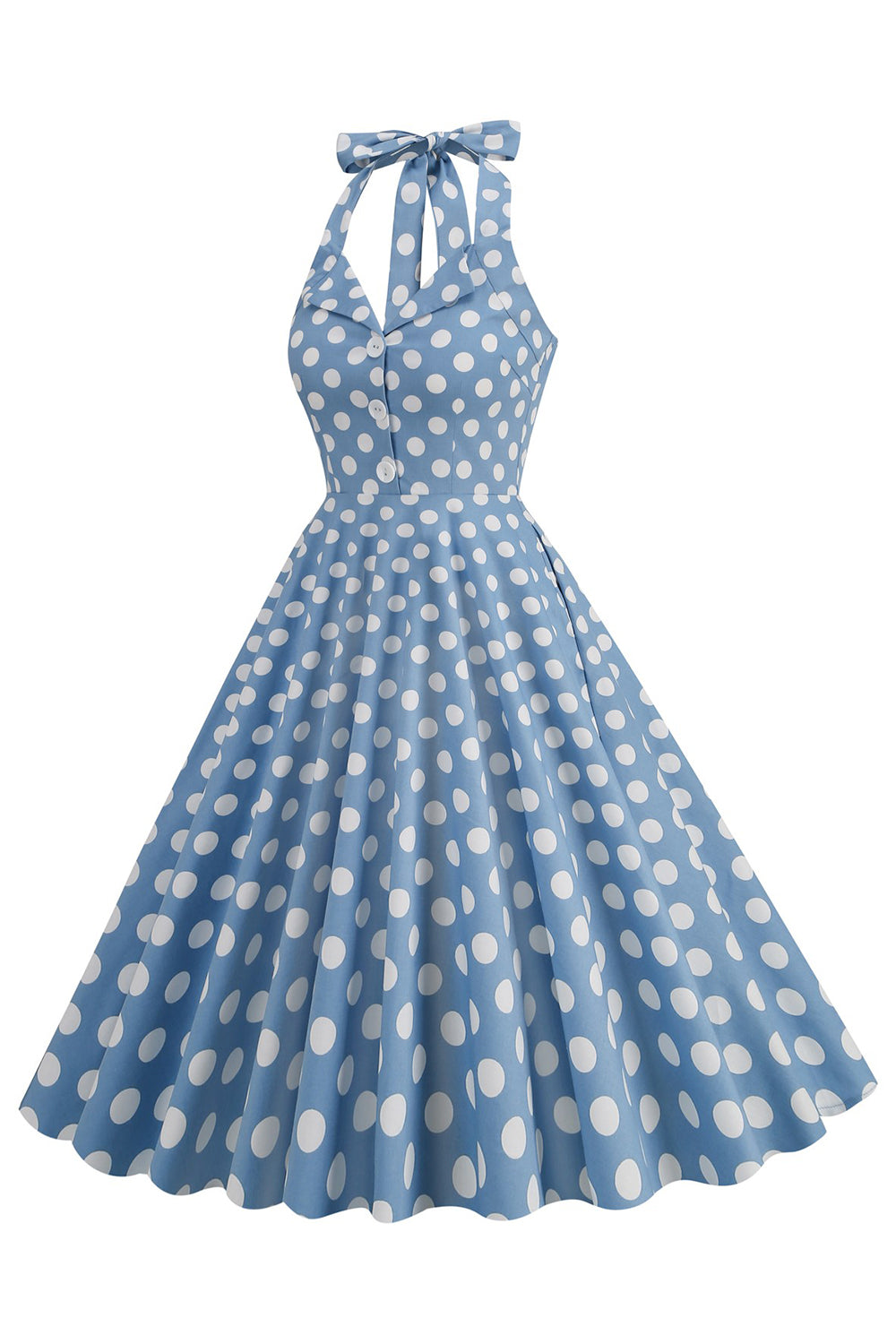 Niebieska Sukienka W Stylu Hepburn W Kropki Z Lat 50