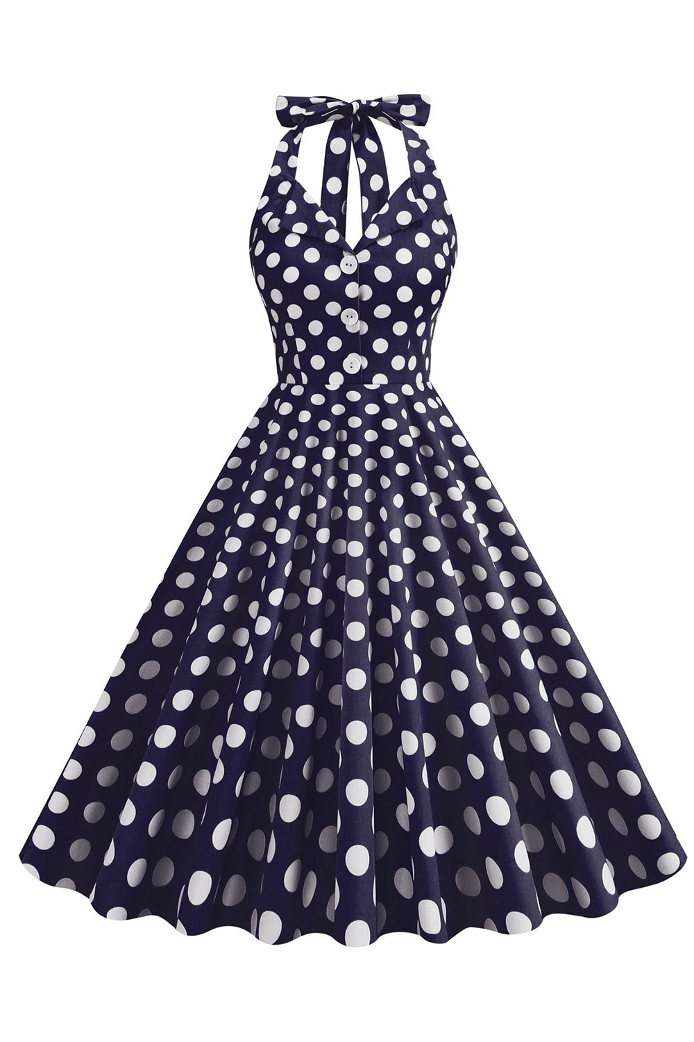 Niebieska Sukienka W Stylu Hepburn W Kropki Z Lat 50