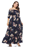 Granatowa Plus Size Kwiatowy Nadruk Sukienki Letnie z Odkrytymi Ramionami