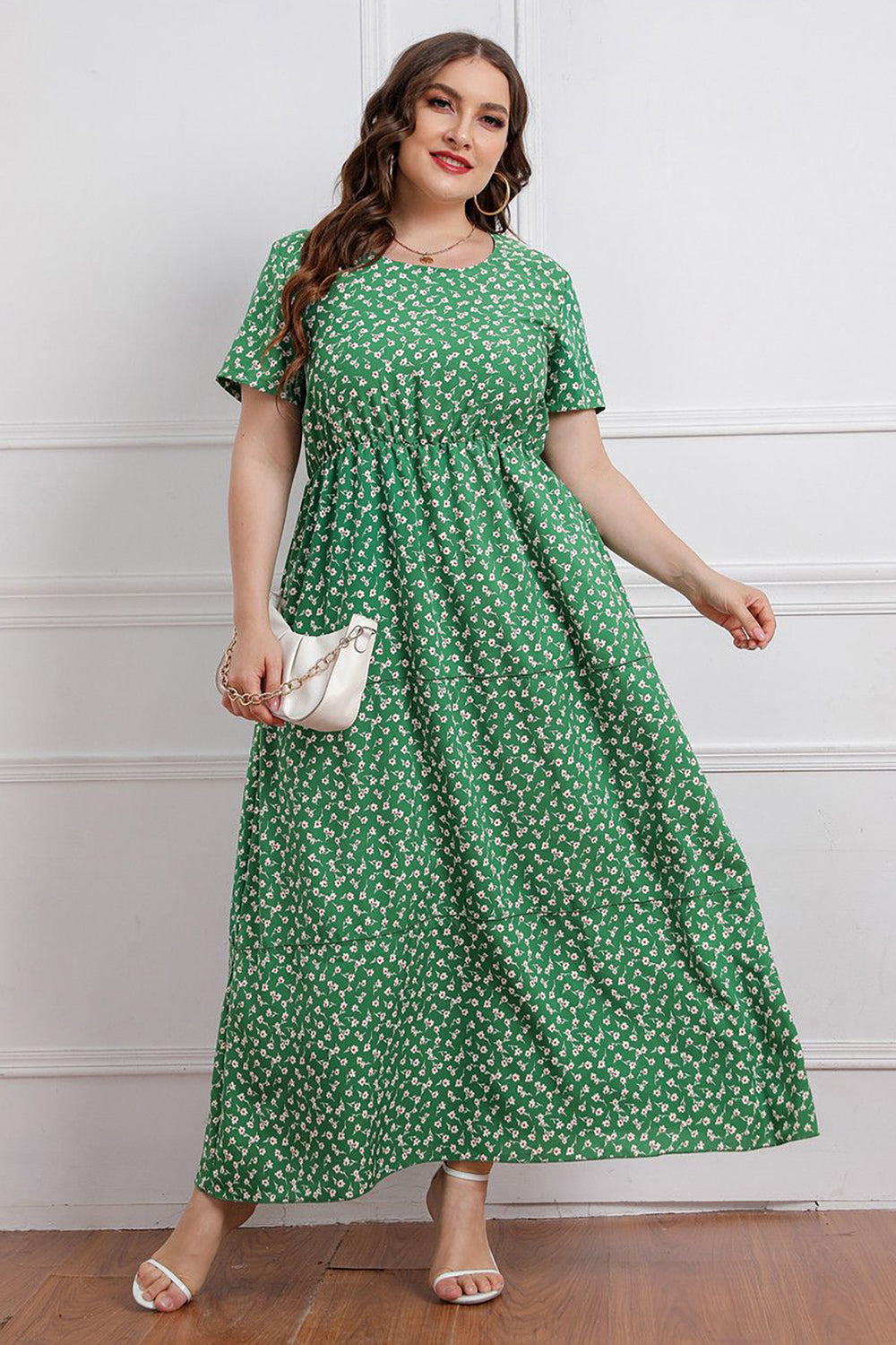 Zielona Sukienka Dla Puszystych z Krótki Rękaw