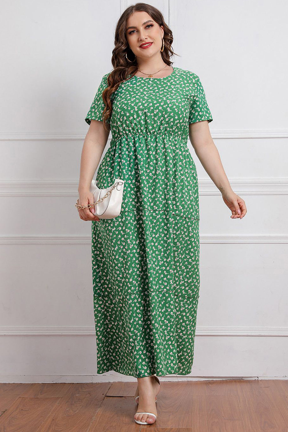 Zielona Sukienka Dla Puszystych z Krótki Rękaw