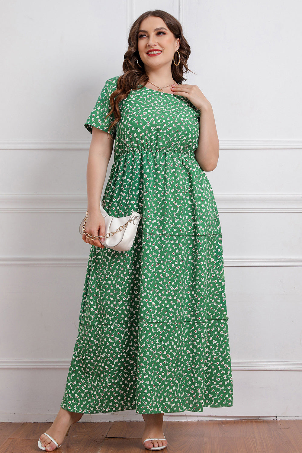 Zielona Sukienka Dla Puszystych z Krótki Rękaw