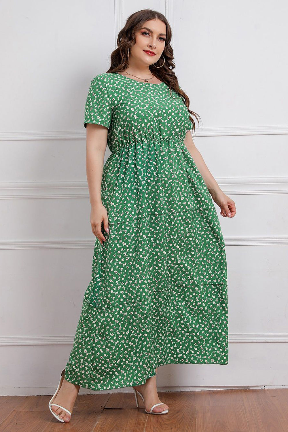 Zielona Sukienka Dla Puszystych z Krótki Rękaw