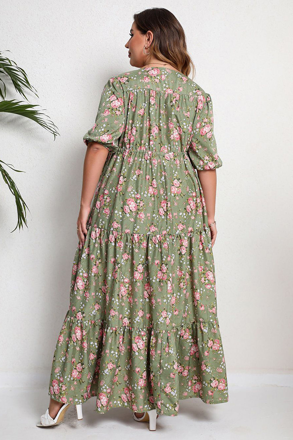 Plus Size Dekolt V Zielona Sukienki Letnie z Krótki Rękaw