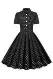 Czarna Sukienka W Groszki Vintage Z Krótkim Rękawem