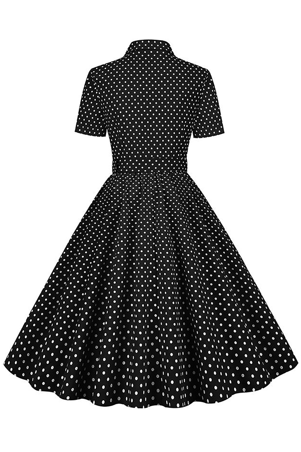 Czarna Sukienka W Groszki Vintage Z Krótkim Rękawem