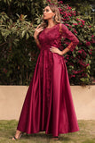 Burgundia Satynowe Sukienki Na Wesele Dla Mamy Z Dlugim Rekawem