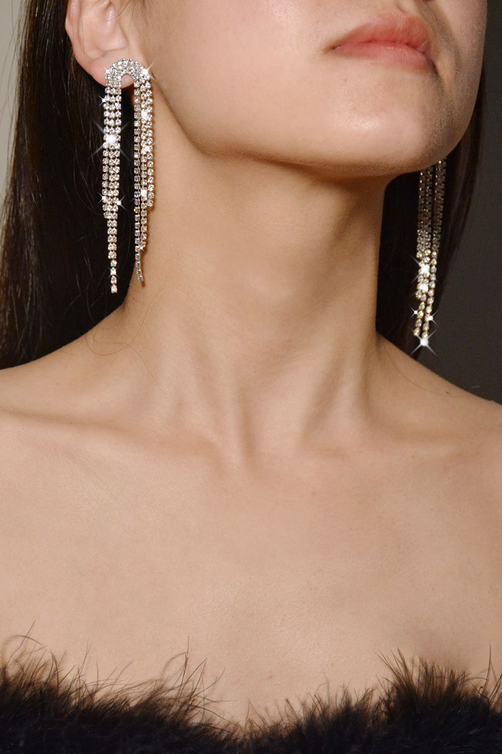 Kolczyki Silver Tassel Rhinestones
