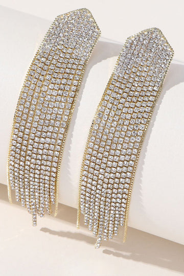 Złote cyrkonie Długie kolczyki z frędzlami