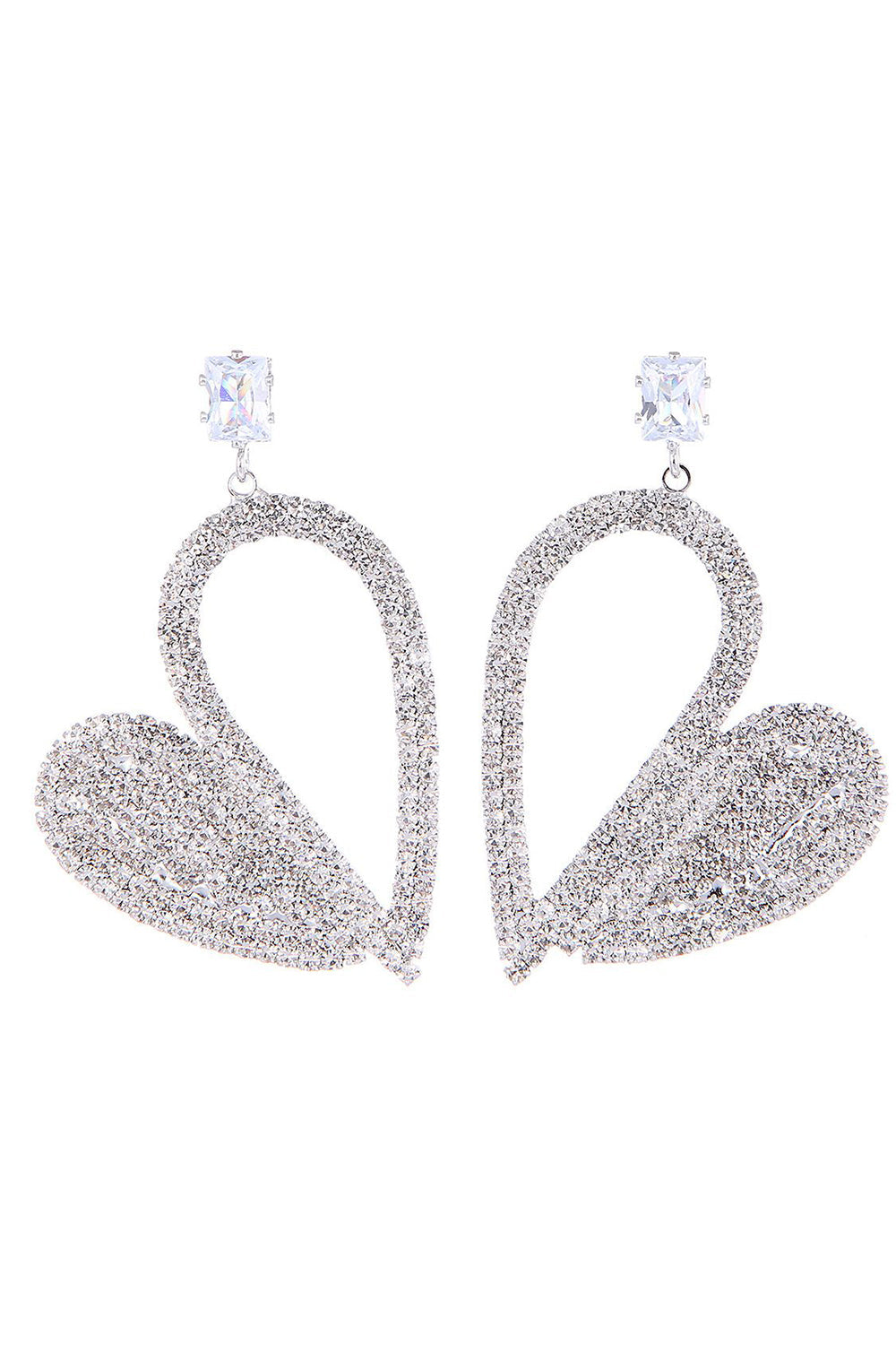 Moda Silver Heart Rhinestone Zwisające Kolczyki dla Kobiet