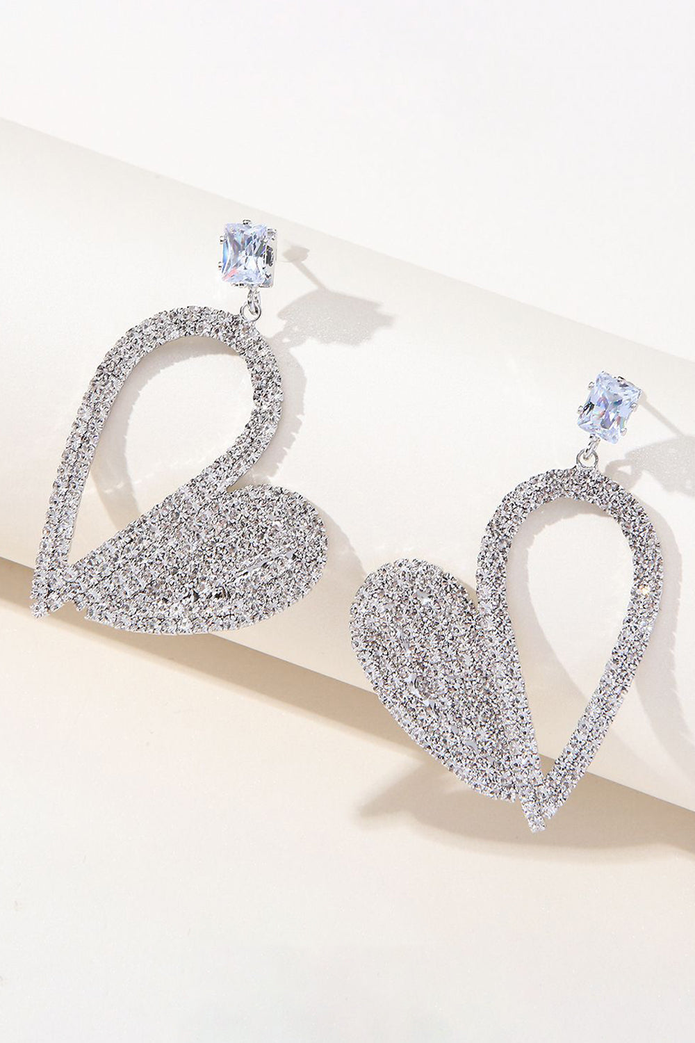 Moda Silver Heart Rhinestone Zwisające Kolczyki dla Kobiet