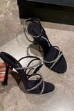 Rhinestone Cross Strap Sexy Stiletto High Obcasy