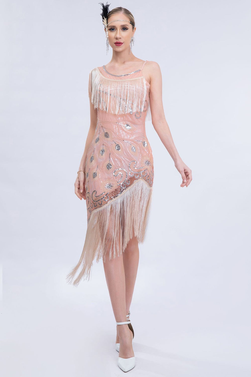 Czarna koralik Roaring 20s Gatsby Fringed Flapper Dress