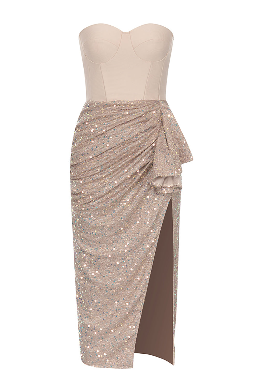 Blush Sweetheart Bodycon Sparkly Cocktail Dress Z rozcięciem