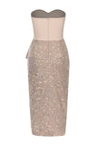 Blush Sweetheart Bodycon Sparkly Cocktail Dress Z rozcięciem