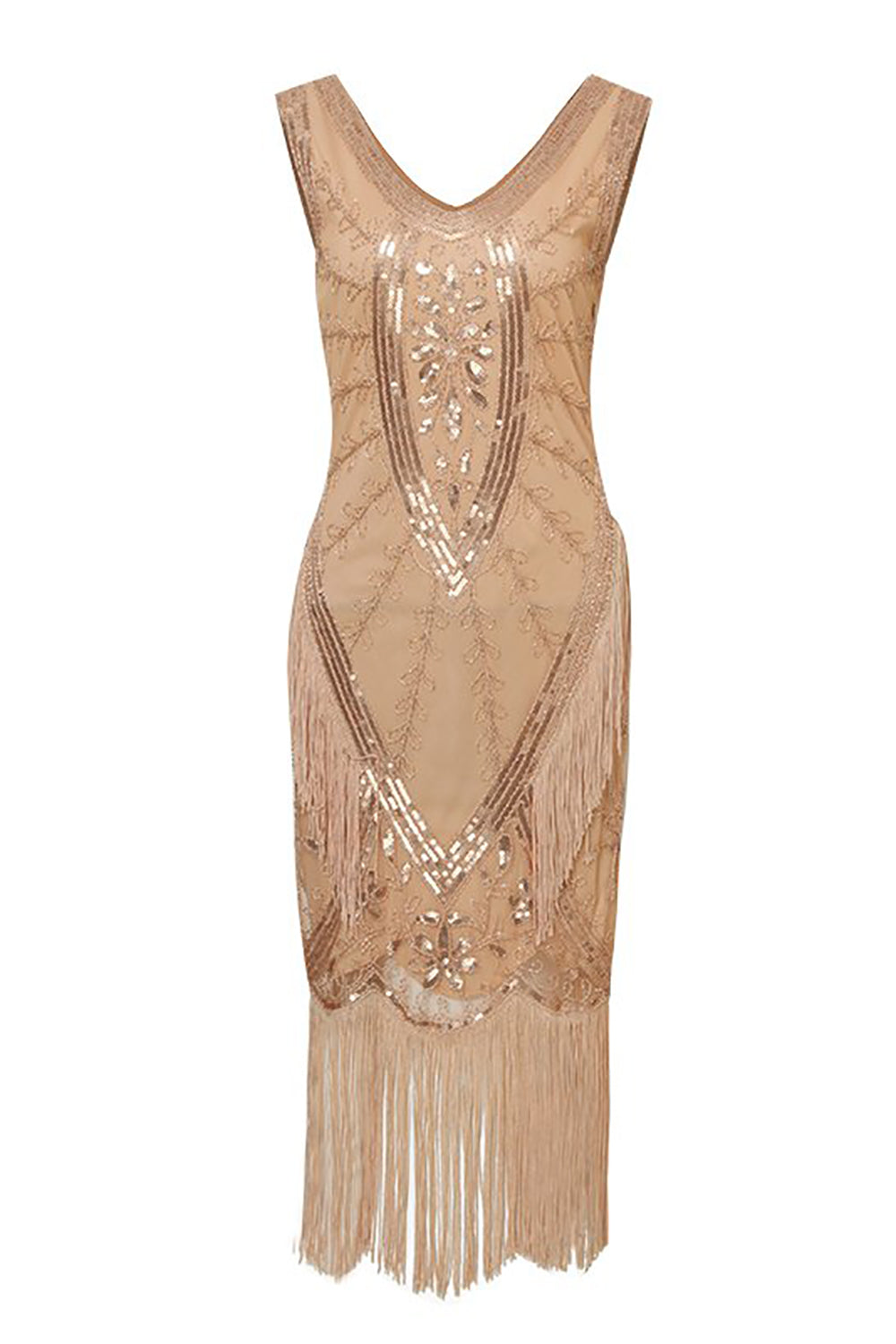 Błyszcząca Czarna Dekolt V Sukienka Flapper Z Frędzlami