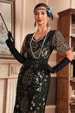 Czarny Złoty Dekolt V Fringe 1920s Gatsby Sukienka Z Cekinami