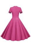 Fuksja Krótkie Rękawy Sukienka W Stylu Lat 50