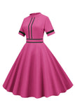 Fuksja Krótkie Rękawy Sukienka W Stylu Lat 50
