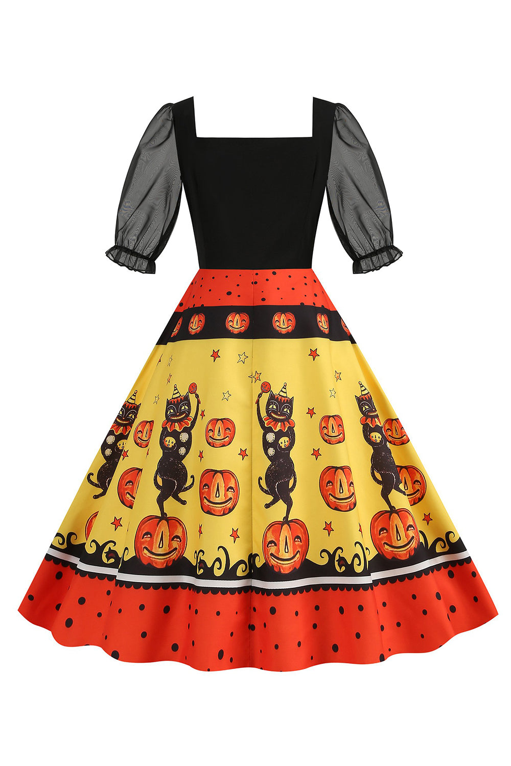 Czarna sukienka vintage z nadrukiem na Halloween