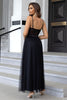 Załaduj obraz do przeglądarki galerii, Czarne Gorsetowa Długa Sukienka Na Wesele z Rozcięciem