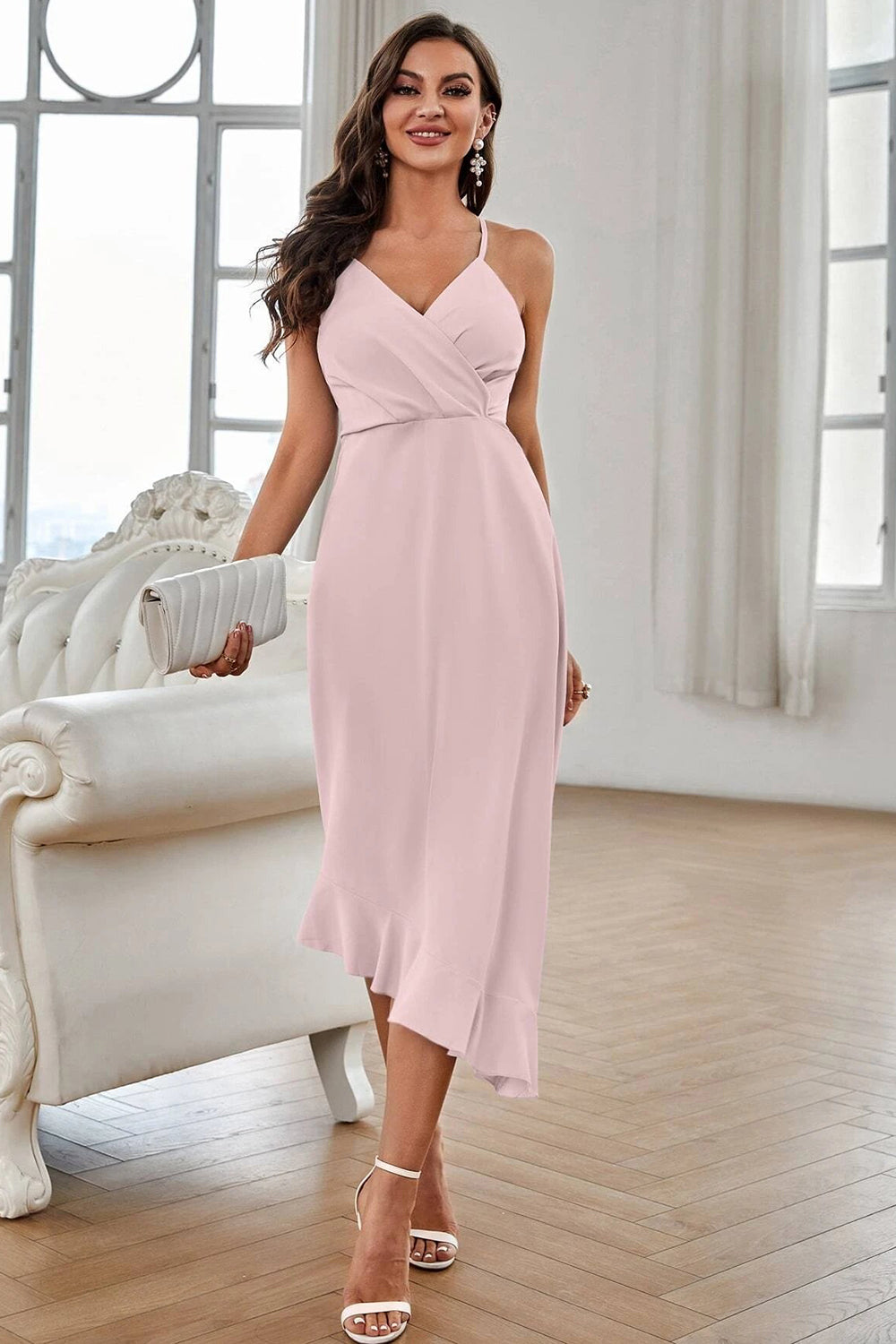 Ciemnoczerwona Linia Szyfon Dekolt V Cienkich Ramiączkach Sukienki Na Impreze