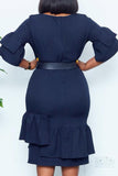 Granatowa Sukienka Robocza Z Okrągłym Dekoltem Z Krótkim Rękawem