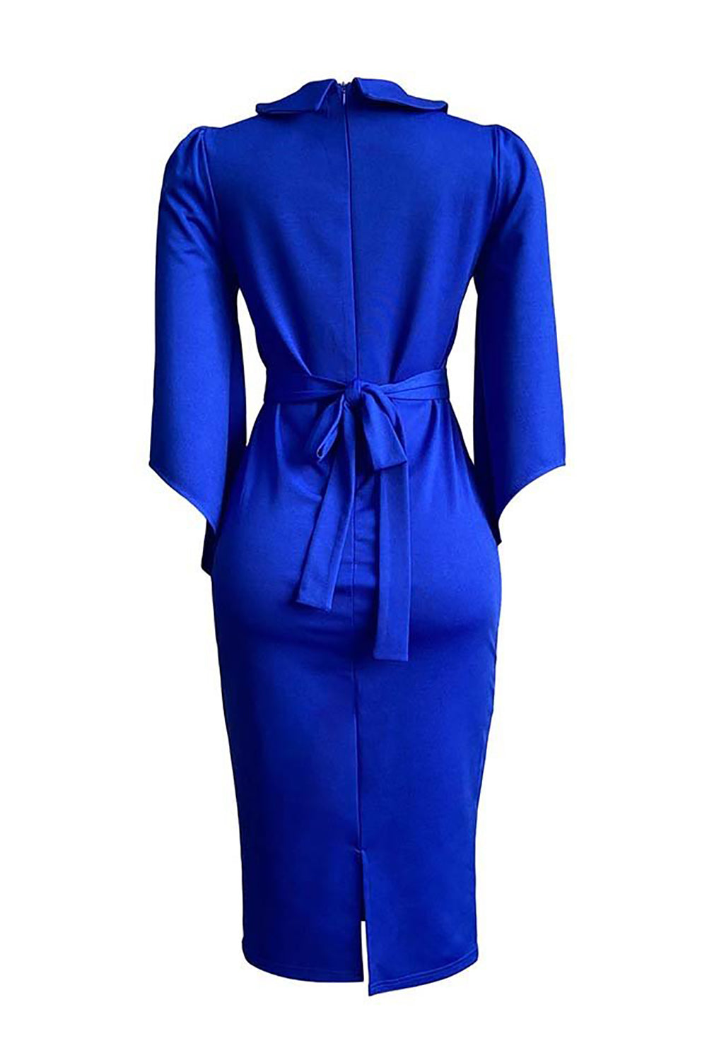 Navy Bodycon 3/4 Rękawy Midi Sukienka Robocza Z Guzikiem