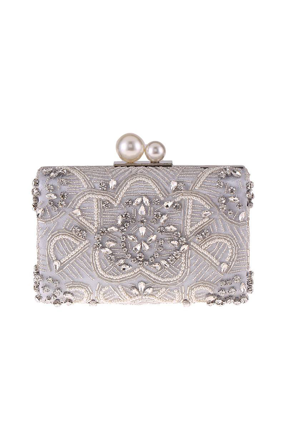 Szara brokatowa torba na kopertówkę wieczorową Rhinestone