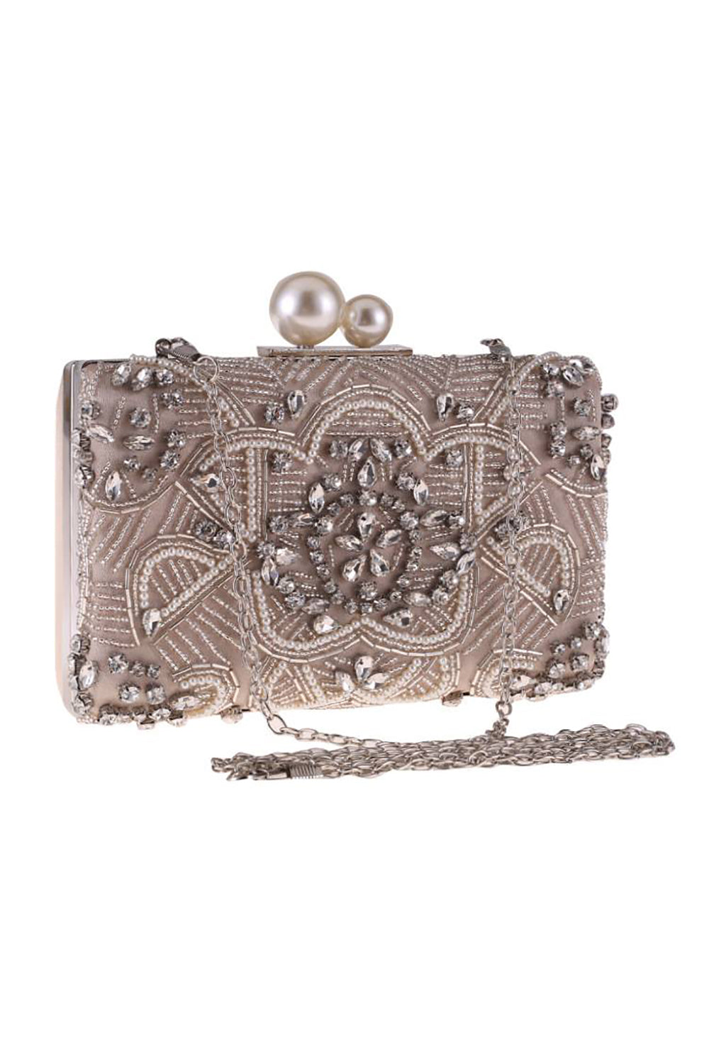 Szara brokatowa torba na kopertówkę wieczorową Rhinestone