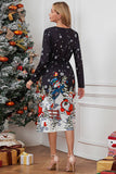 Świąteczna Czarna Sukienka Świąteczna Z Długim Rękawem Z Nadrukiem