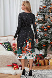 Świąteczna Czarna Sukienka Świąteczna Z Długim Rękawem Z Nadrukiem