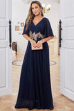 Granatowa Kształcie Litery A Szyfon Długa Sukienka Na Wesele