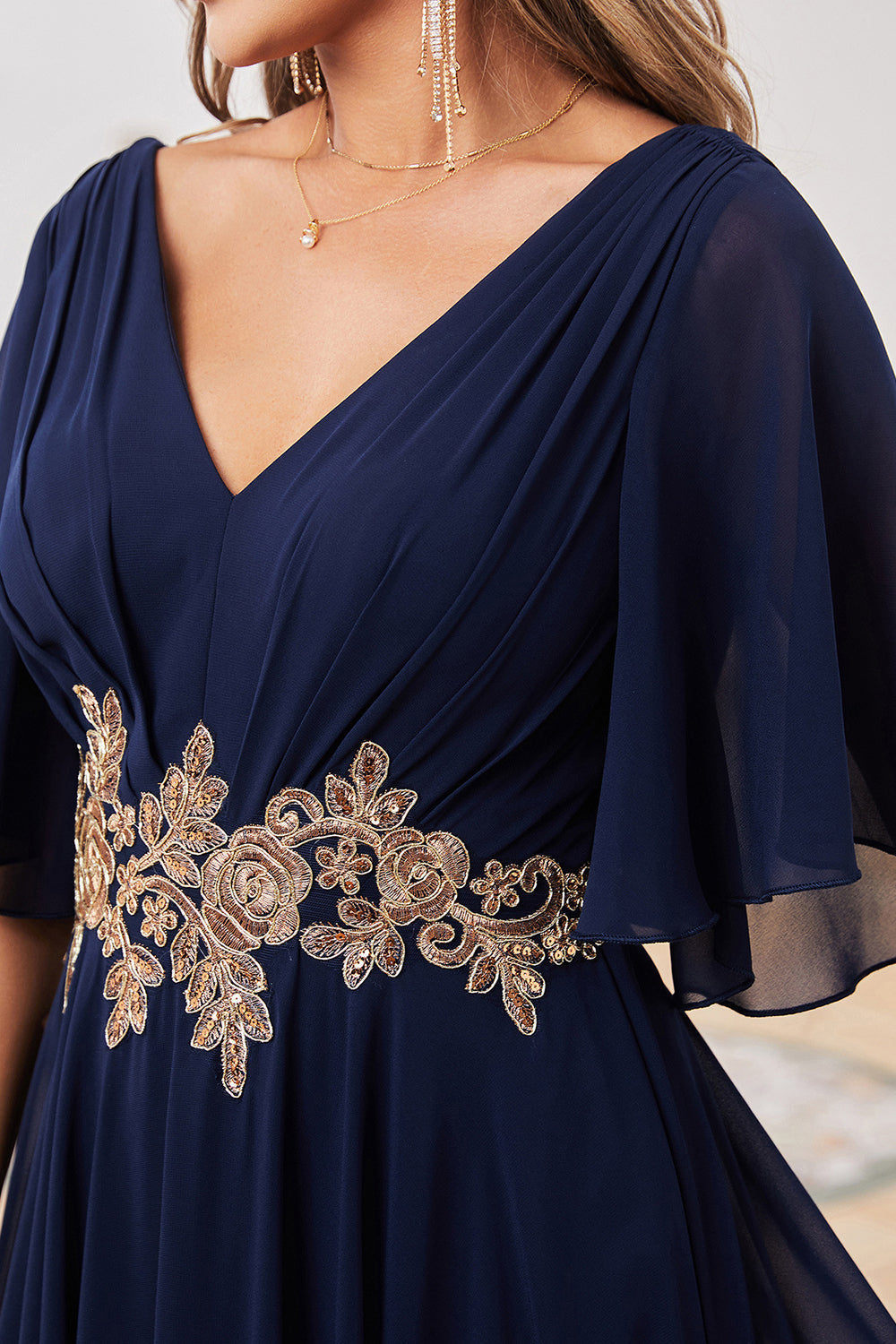 Granatowa Kształcie Litery A Szyfon Długa Sukienka Na Wesele