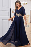 Granatowa Kształcie Litery A Szyfon Długa Sukienka Na Wesele